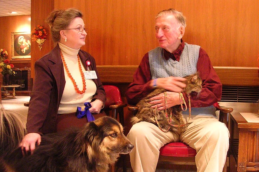 for our pet therapy programs at Ozanam Hall, pet visitations generally include a short one-on-one visit from a person accompanied by one of our homes pets.